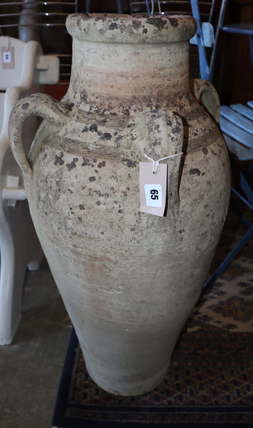 A Grecian style terracotta garden urn, H.75cm